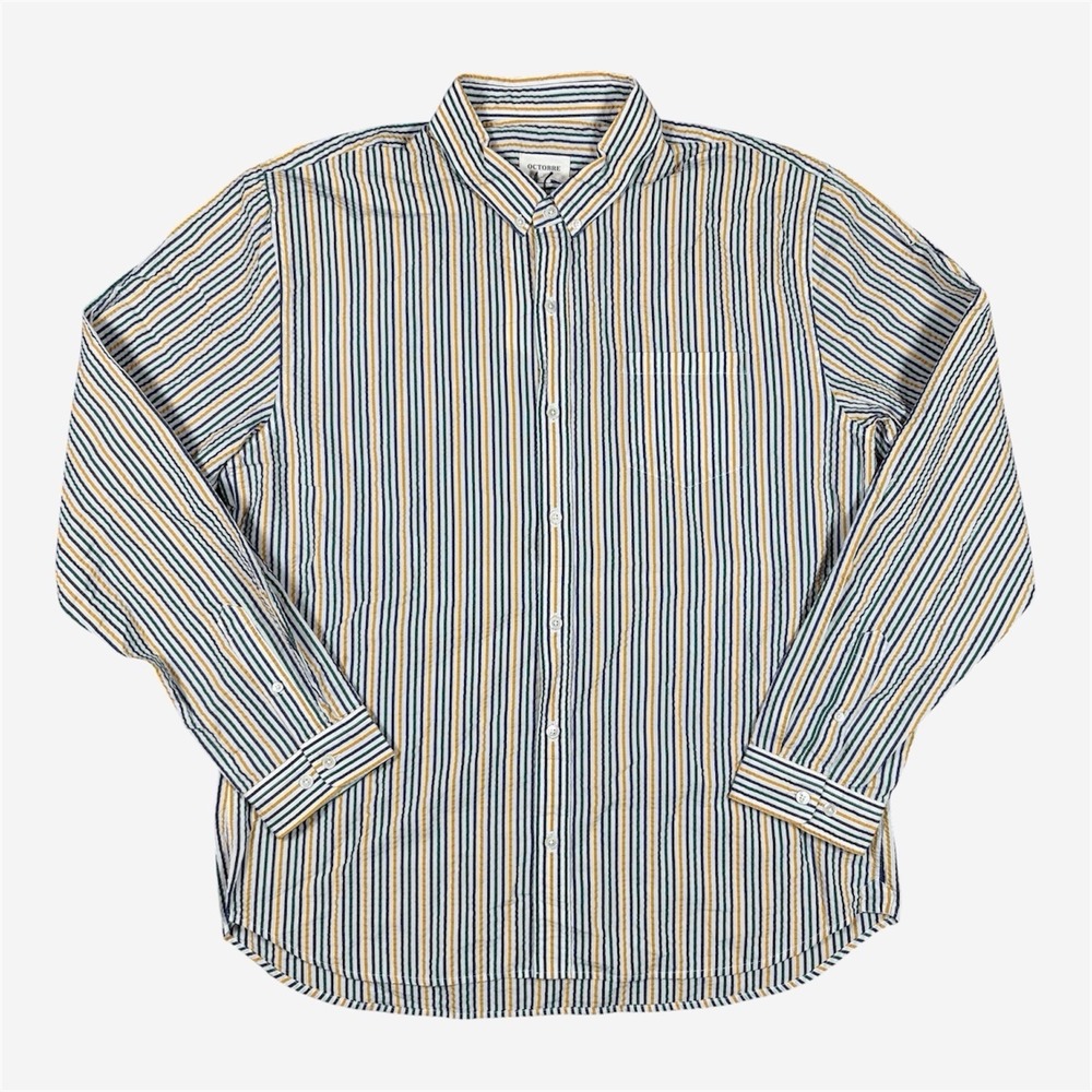 Octobre Editions Chemise Charlie Seersucker Blanc Mens Button Down Shirt XL NEW